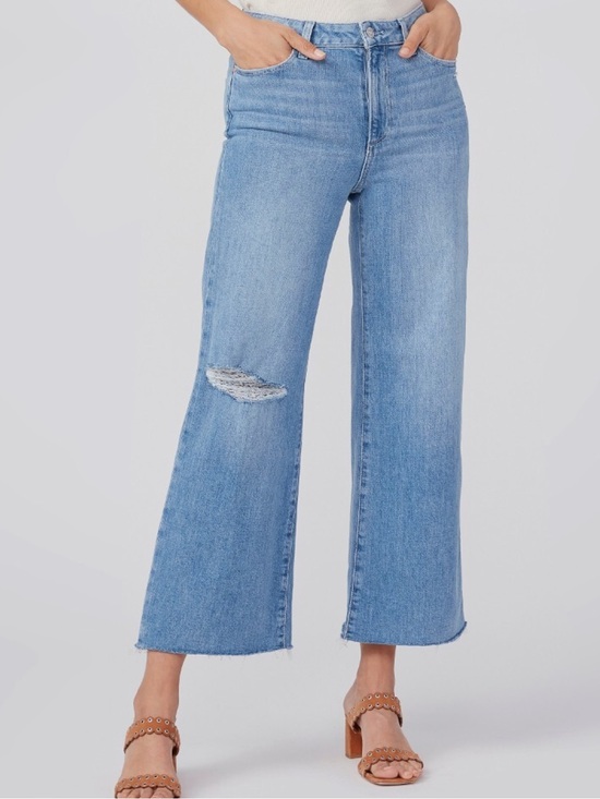 PAIGE Denim - PAIGE Anessa Wide Leg Distressed Raw Hem Crop Denim Jeans Size 28